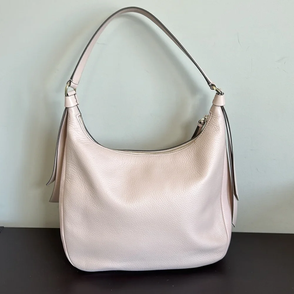 Kate Spade New York Lake Large Hobo Bag Pebbled Leather Pink Pockets Zip Close